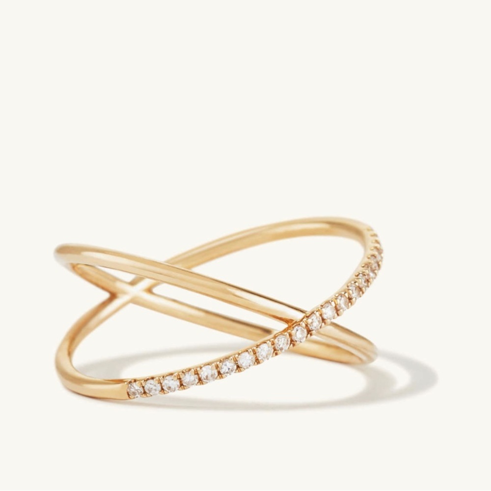 Mejuri Pavé Diamond X Ring, BNIB, 14k YG, size 9.